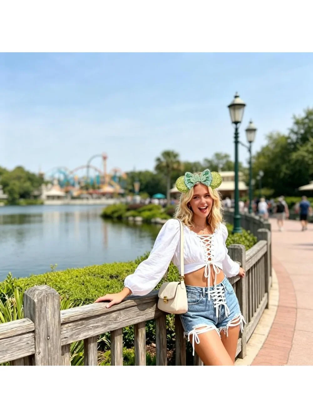 Women green cloth Hair Handmade Mickey Mouse Costume Headband